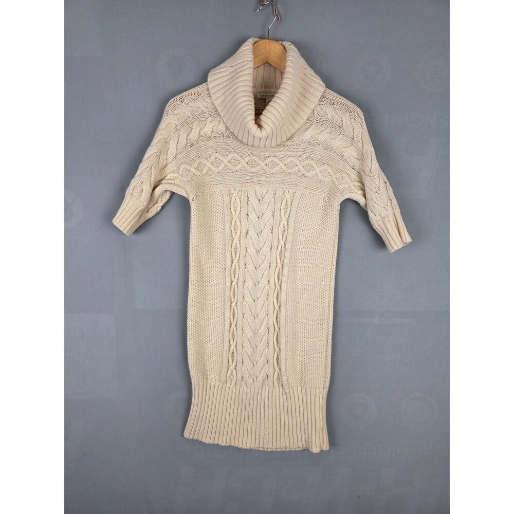 Banana Republic 100% Marino Wool Sweater Dress Cableknit Beige Size Medium Cozy
